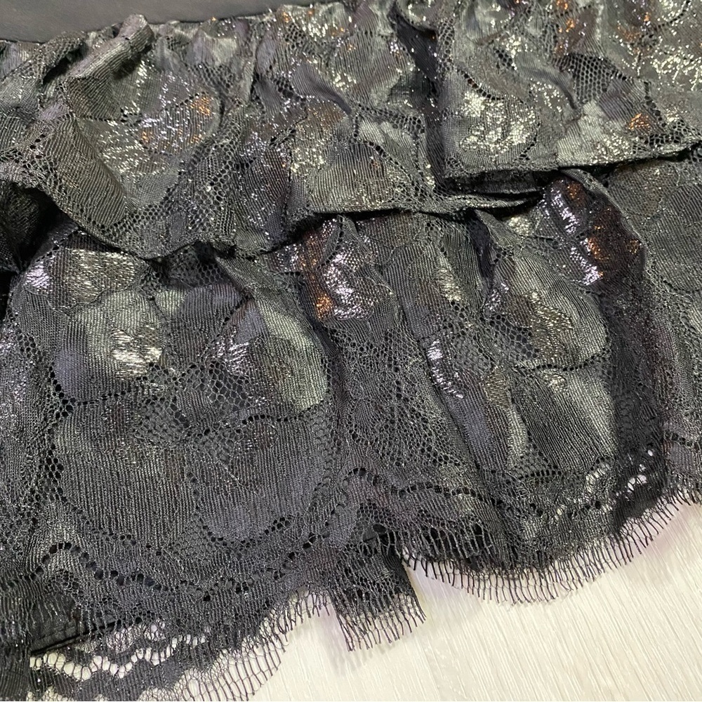 Shoshanna Black Lace Trim Short Sleeve Ruffle Hem Dress Knee Length Dress, Sz 8 - Picture 6 of 14